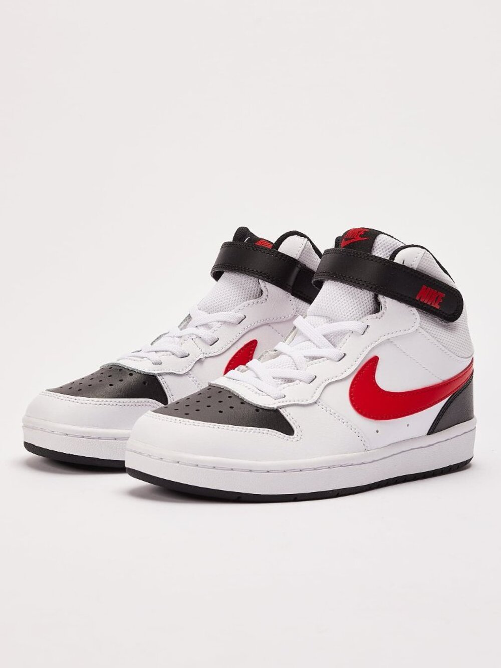 BRAND NEW NIKE Court Borough Mid 2Velcro 'White Black University Red' SIZE 1.5Y